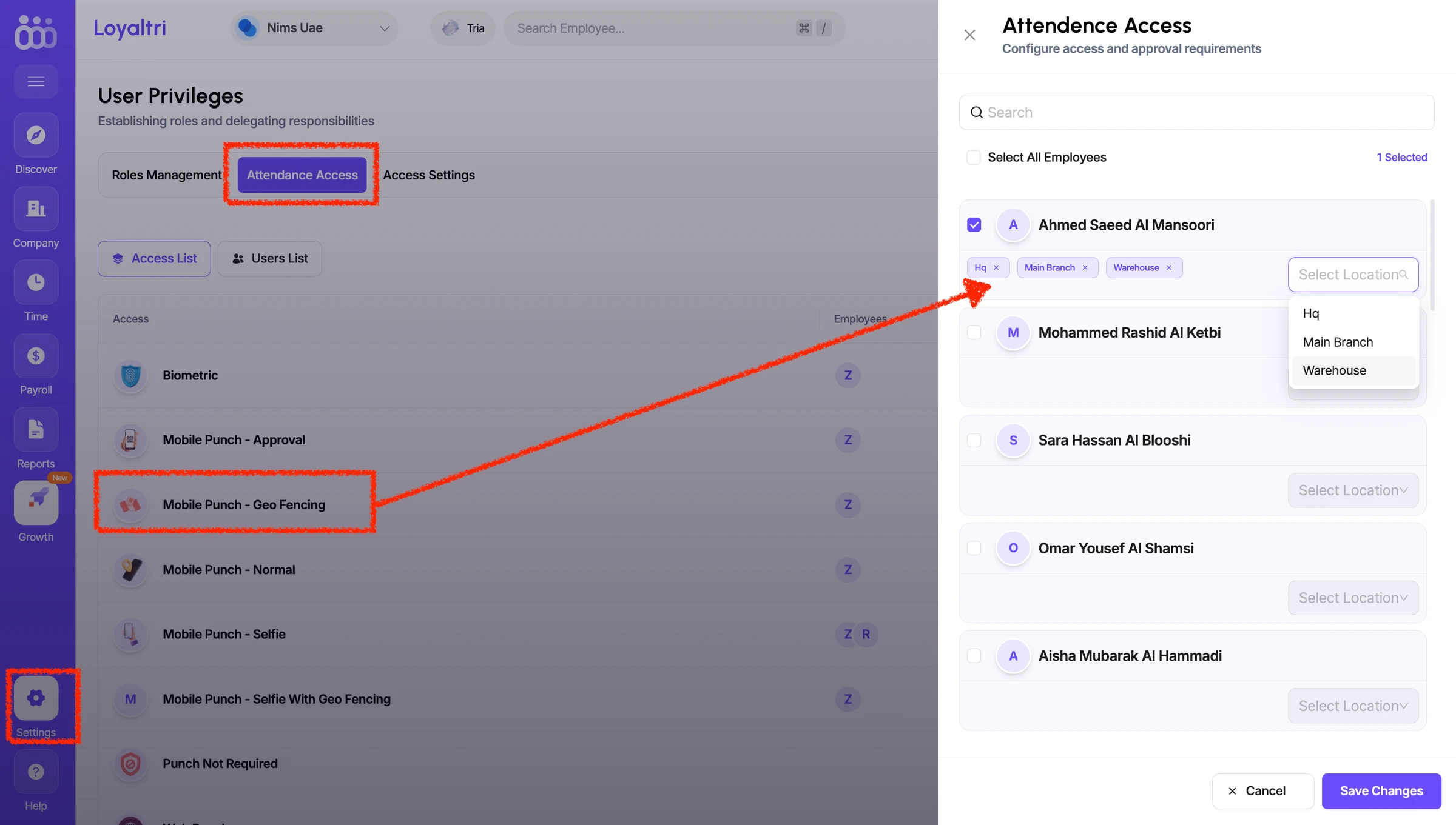 Multiple Geofence Locations for an Employee