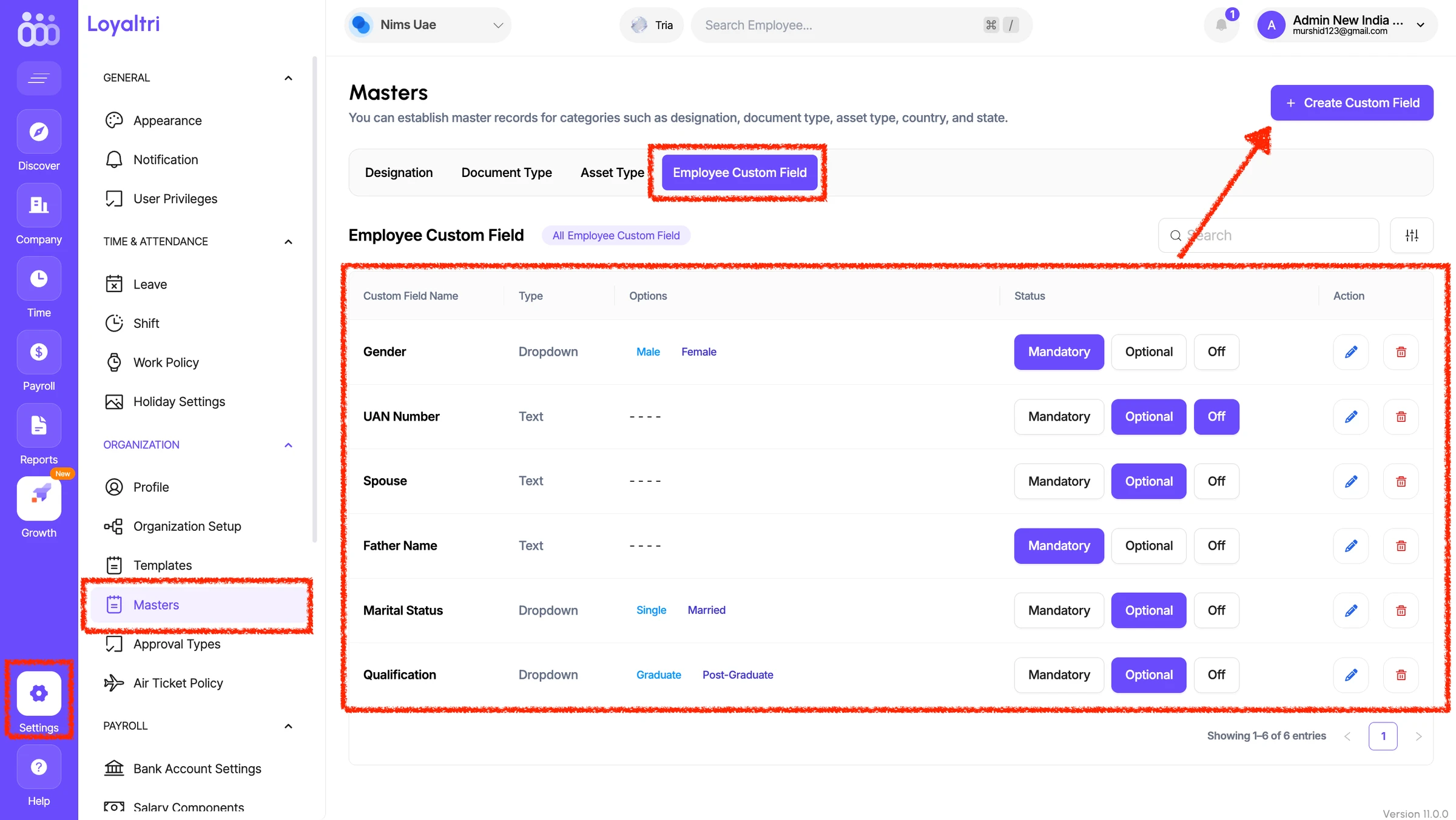 Employee Custom Fields