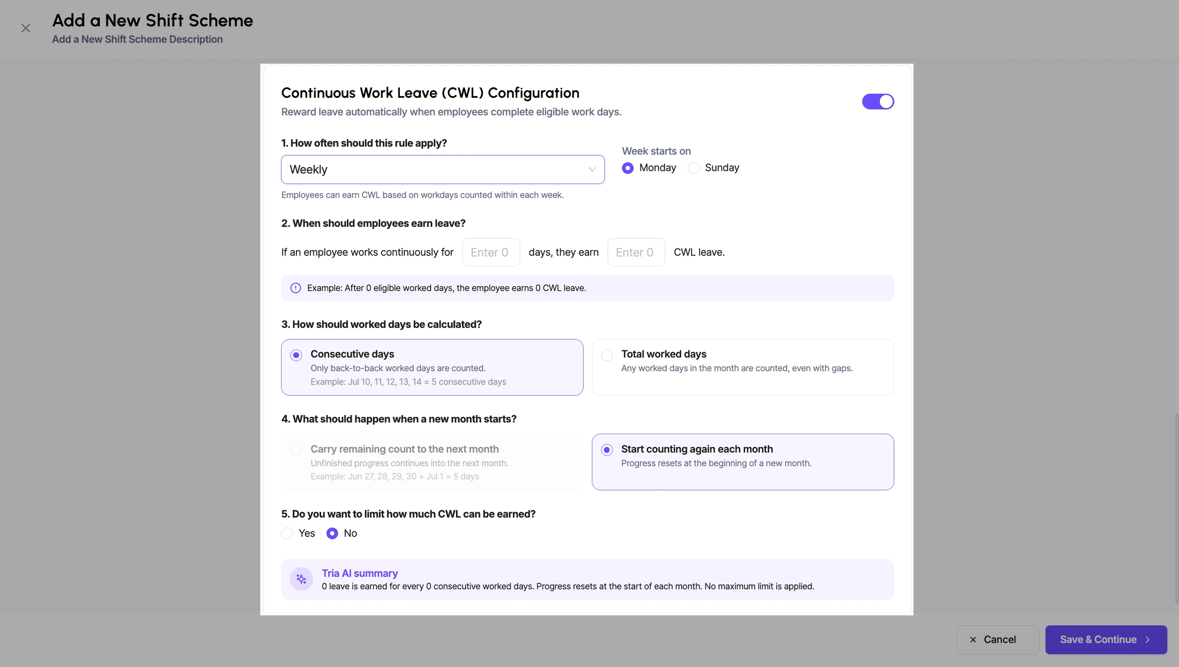 Continuous Work Leave (CWL) – Enhanced Configuration