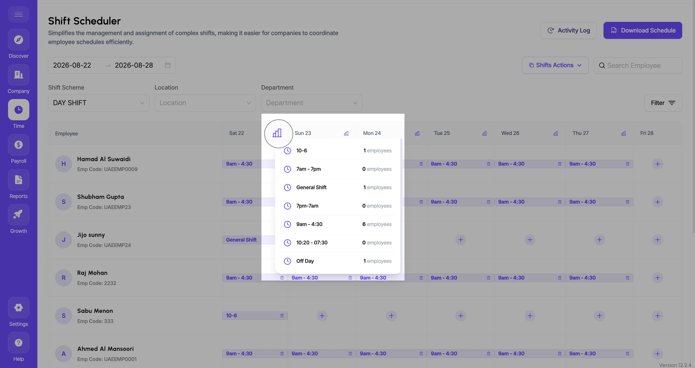 Shift Scheduler – Daily Shift Summary